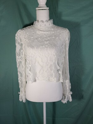 NWT ZXQJ Collection Woman White Mock Turtleneck Lace Small S
