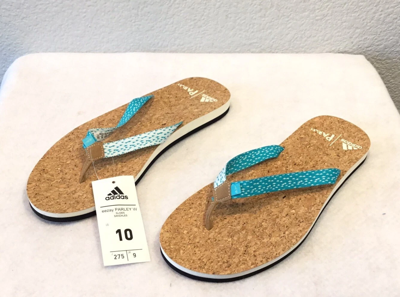 NUOVI SANDALI INFRADITO DONNA ADIDAS EEZAY PARLEY ~ BIANCO VERDE (BA8824) taglia 10