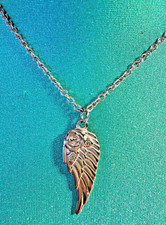 24" chain angel wing pendant necklace silver tone