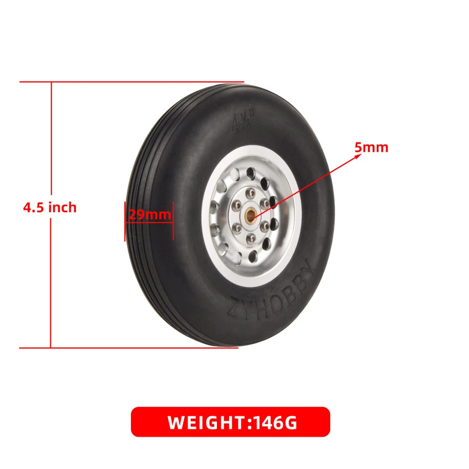 1 Pair 4.5inch Solid Rubber Wheels Tires with Alu Hub For RC Airplane H29mm - Image 2 of 4