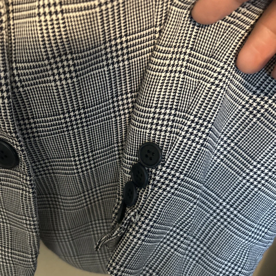 Blazer Ralph Lauren Para Mujer de Lana Blanco y Negro Chaqueta Forrada Ajustada a Cuadros Talla 8 Foto 3 de 4