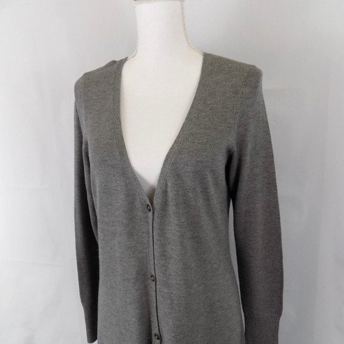 H by Halston Heritage Duster Long Cardigan Sweater XS Button Front Hi-Lo Gray - Picture 2 of 7