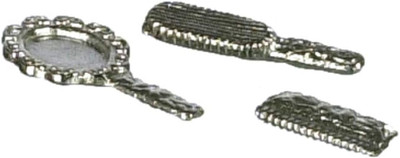 Dolls House Dressing Table Set Mirror Brush Comb Silver