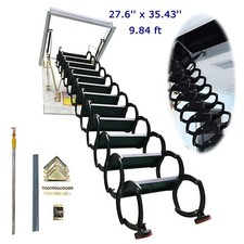 Black Attic Ceiling Ladder 9.84 ft Folding Ladder Pull Down from Ceiling 70*90cm