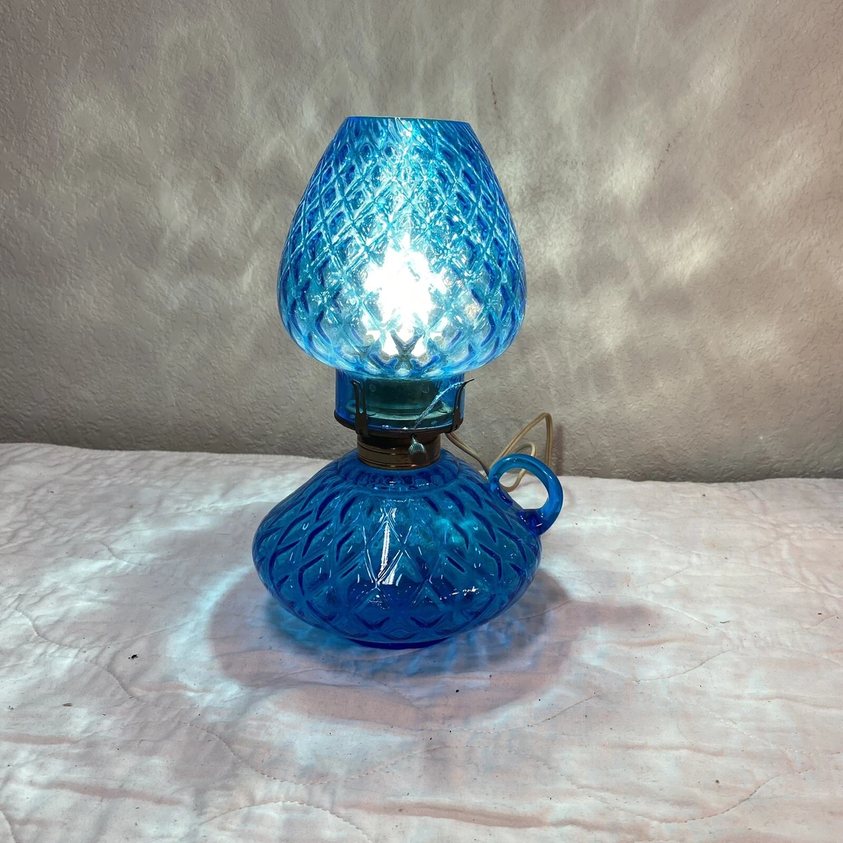 Vintage Antique Electric Cobalt Blue Glass Table Accent Lamp Works As Is