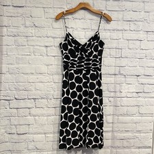 Anne Klein New York Polka Dot White Black Midi Dress Empire Waist Size 10
