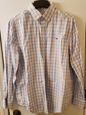 Vineyard Vines Pink Casual Button Up Shirt Whale Logo Pocket Men s Sz Large