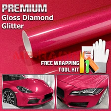 Gloss Glitter Rose Red Sparkle Metallic Car Vinyl Wrap Sticker Decal Sheet Film
