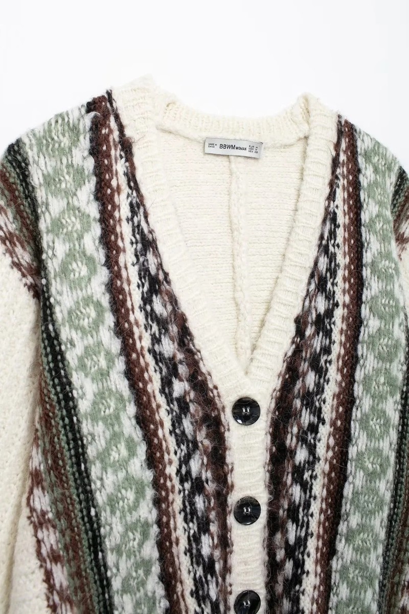 ZARA NEW WOMAN LOOSE FIT OVERSIZED JACQUARD CARDIGAN S,M,L