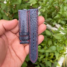 Cinturino da polso per orologio 22 mm blu vera pelle di struzzo fatto a mano fibbia a spillo