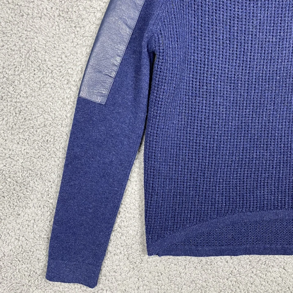 Brochu Walker Womens XS Leather Arm Detail Wool Cashmere Blend Open Knit Sweater Foto 3 de 4