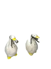 Ron Gordon Design White Geese Salt and Pepper  Set Gray Ribbons 3.5” Tall
