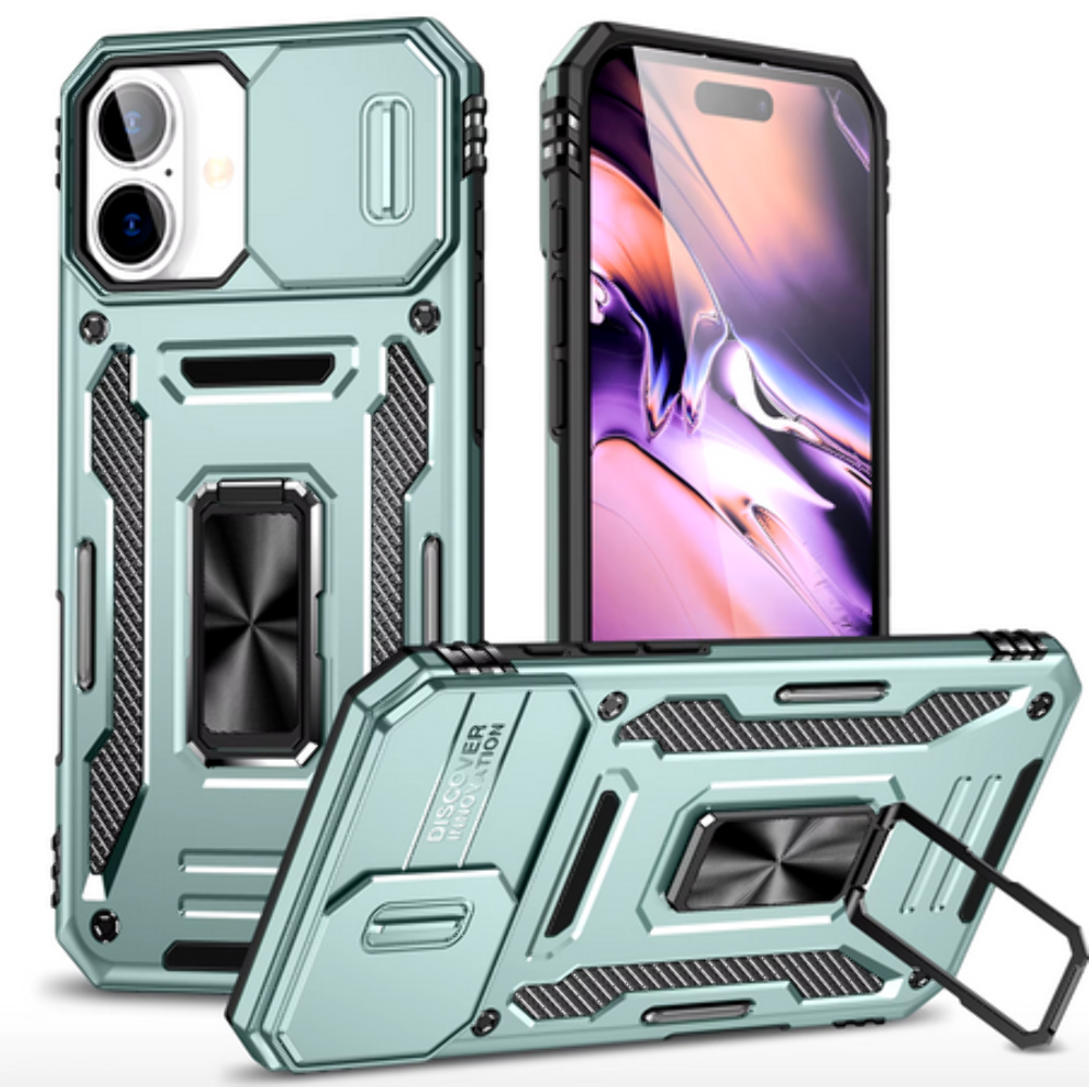 iPhone 15 Case – Shockproof, Magnetic Stand, Camera Protection, Alpine Green