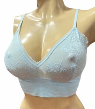 Victorias Secret The Lounge Unlined Wireless Lace Long Line Bralette Bra Blue