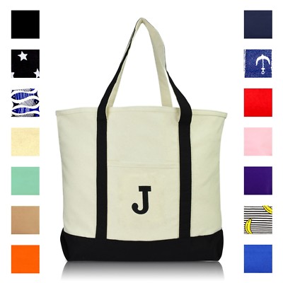 DALIX Initial Tote Bag Personalized Monogram Zippered Top Letter - J