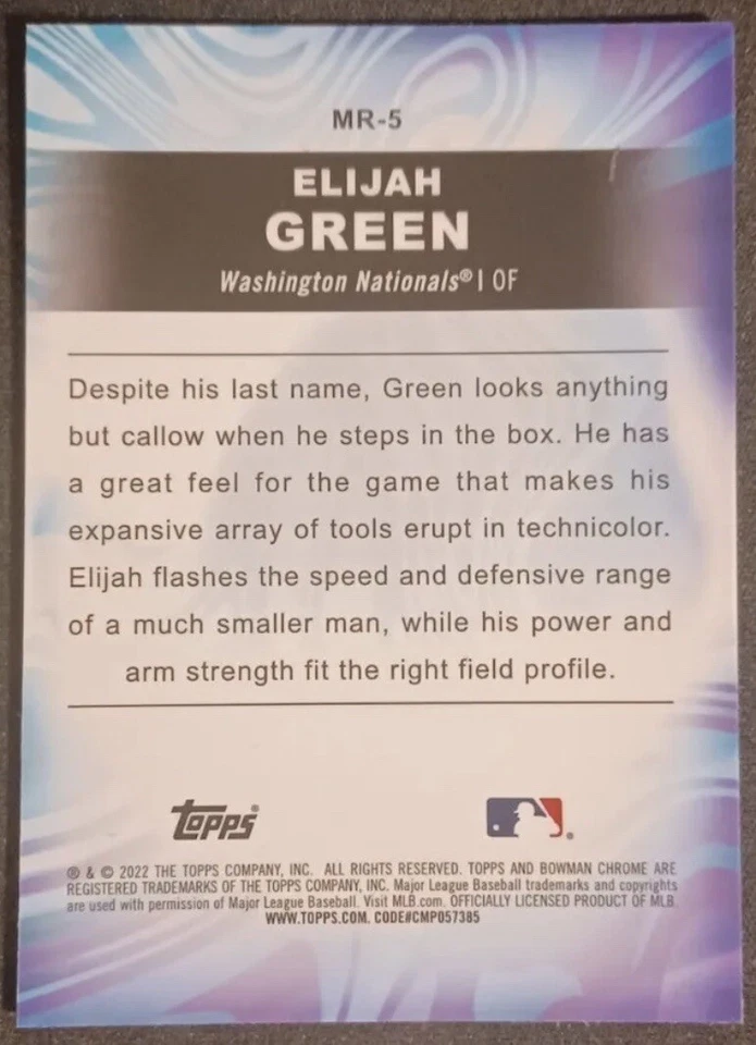ELIJAH GREEN 2022 BOWMAN DRAFT MOOD RING CASE HIT SSP CARD #MR-5 NATIONALS  - Image 2 of 2