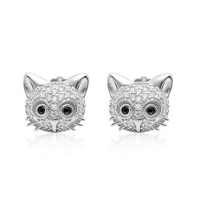 Kitty Cat Stud Earrings for Women CZ Sterling Silver Ginger Lyne Collection