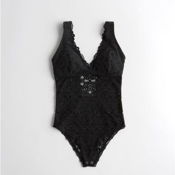 Hollister Women's Black Gilly Hicks Lace Triangle Bodysuit Size XS