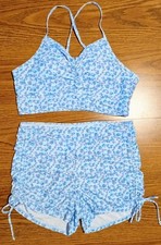 Women's Stylish Sky Blue Floral Tankini Swimsuit Size XL NWOT