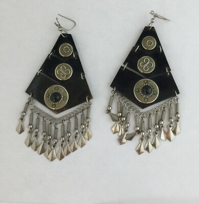 Boucles D'oreilles Clips En Corne Vintage Années 1950 - Couleur Marron, Occasion, Fermoir Clip