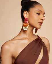 Shell Disc Earrings Big Multi Color Drop Dangle Statement Hoop Fashion Jewelry