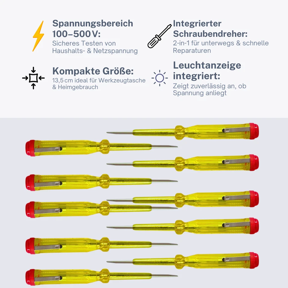 Stromprüfer Set 100-500V Phasenprüfer Spannungsprüfer Schraubendreher Stromtest - Bild 3 von 4