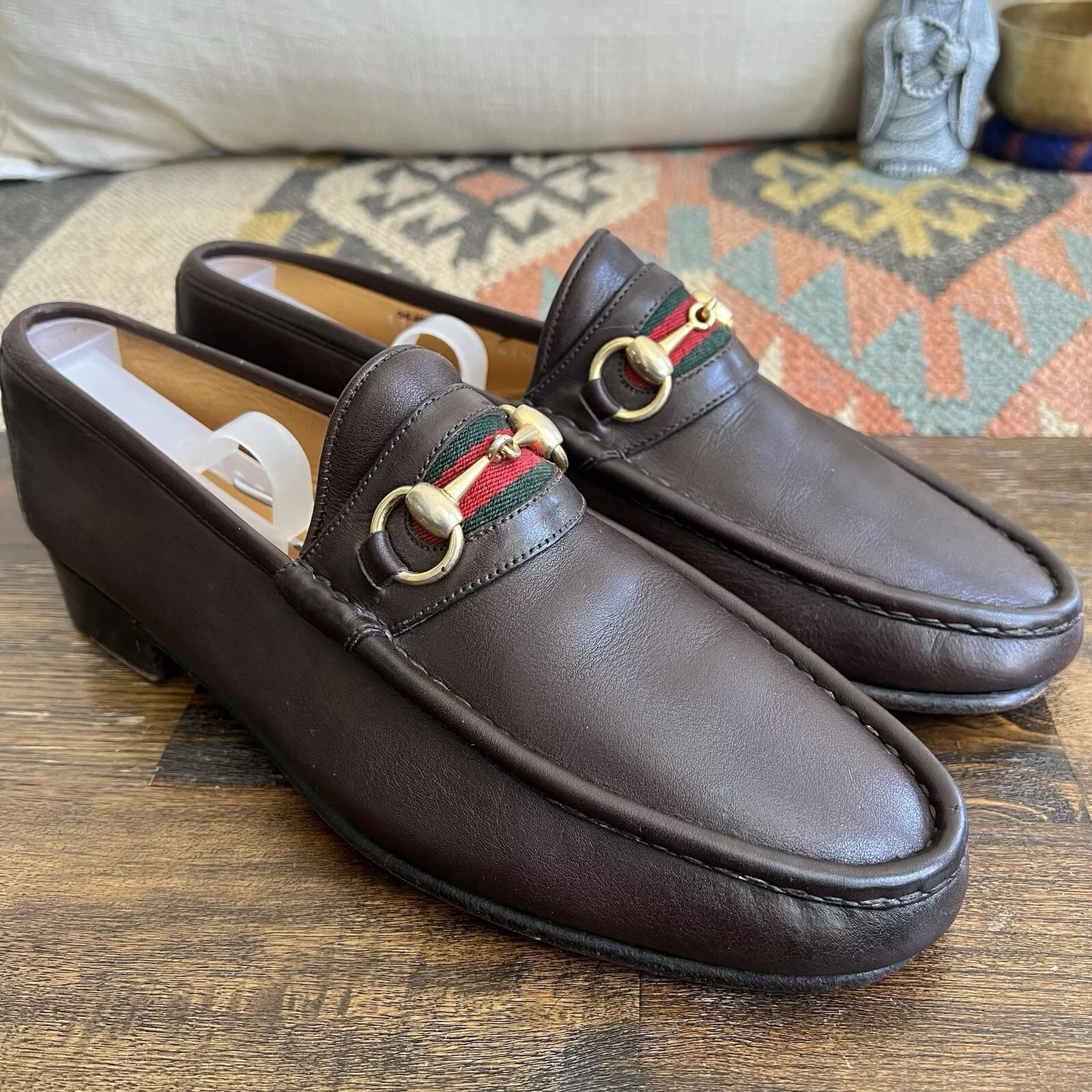 Mocassins GUCCI sourcils cuir détail toile Horsebit EU41,5 US8 