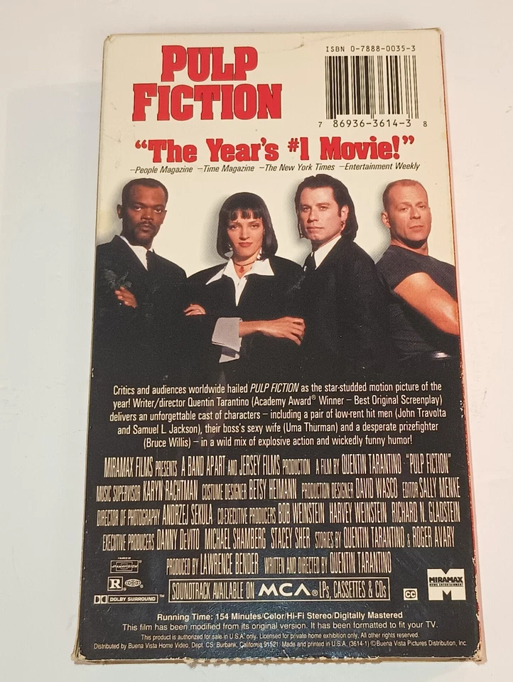 Pulp Fiction VHS 1994 Miramax Quentin Tarantino Travolta Thurman Classic Movie - Image 2 of 4