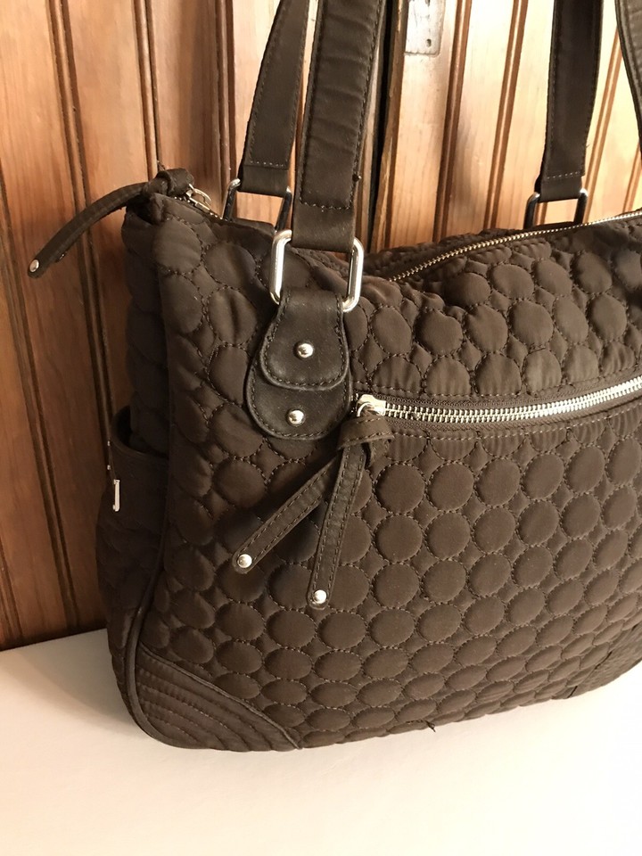 Vera Bradly Large Brown Bag Purse Handbag Quilted Microfiber Shoulder