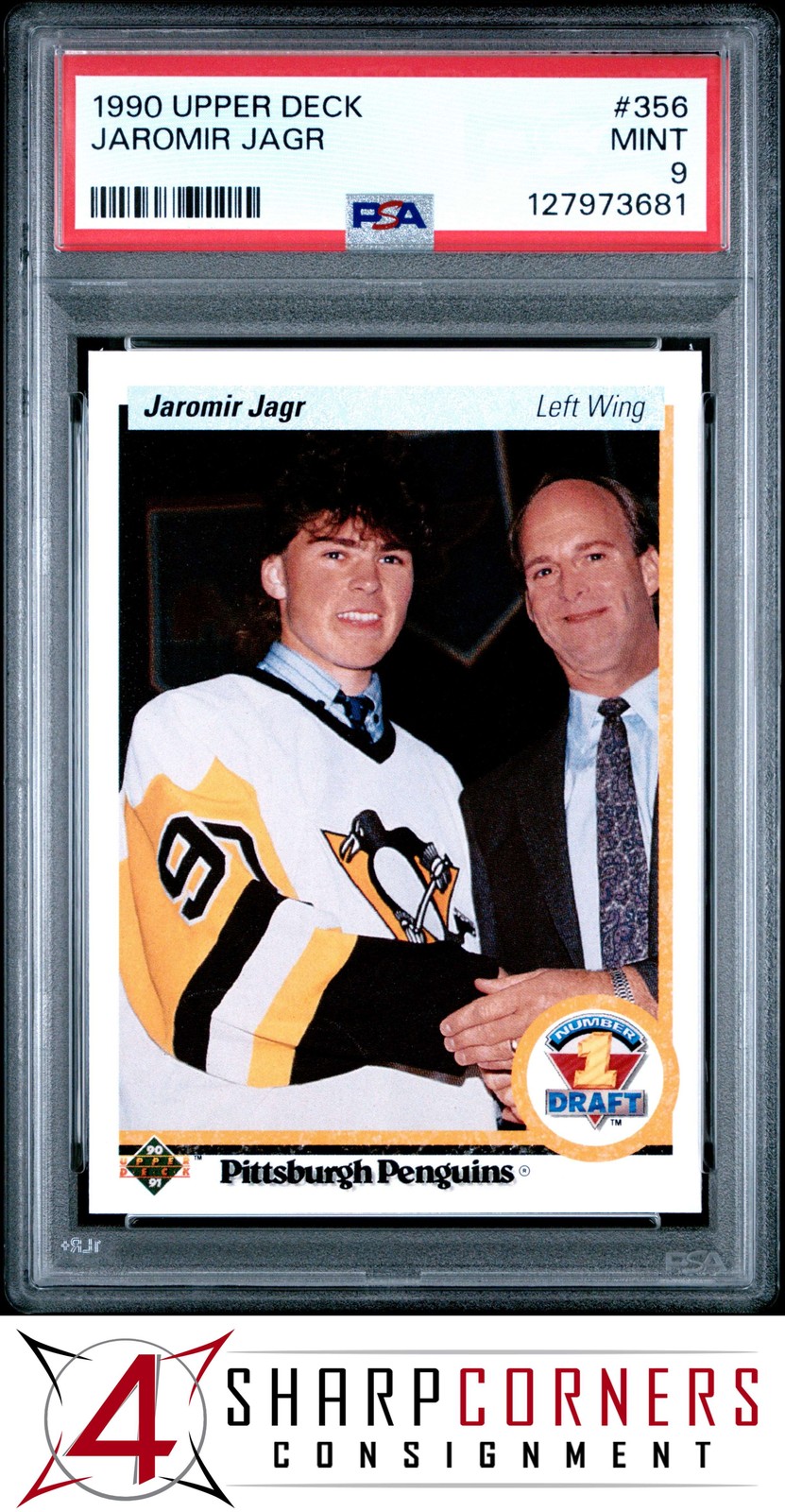 1990 UPPER DECK #356 JAROMIR JAGR RC PENGUINS PSA 9
