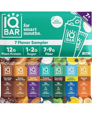 IQBAR Clean Plant Protein Bars  Bar Sampler  7 Count  Keto, Vegan, High Fiber...