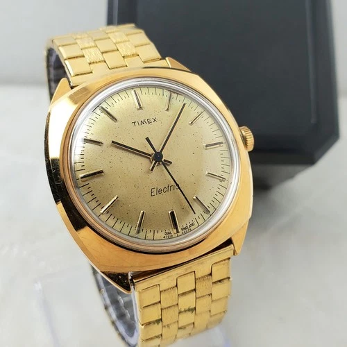 VINTAGE TIMEX ELECTRIC ENGLAND A CELL 47619 26079 GOLD TONE CLASSIC MEN'S WATCH