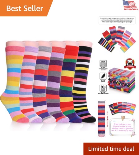 Girls Knee High Socks Kids Animal Pattern 6 Pairs Cotton Long Socks for School