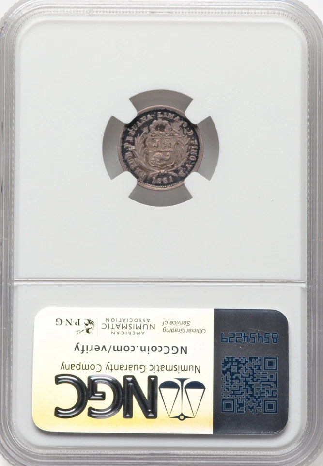Peru: Republic 1/2 Real 1861-YB - NGC XF45, Lima mint, KM180 - Image 2 of 2