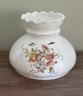 Vintage Milk Glass Hurricane Lamp Shade Cottagecore Pastel Floral Ruffle Top 7"