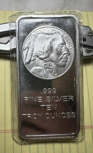 10 Troy oz Buffalo .999 Fine Silver Bar Sealed