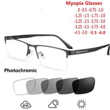 Metal Half Frame Photochromic Myopia Nearsighted Glasses Men Outdoor Sunglasses
