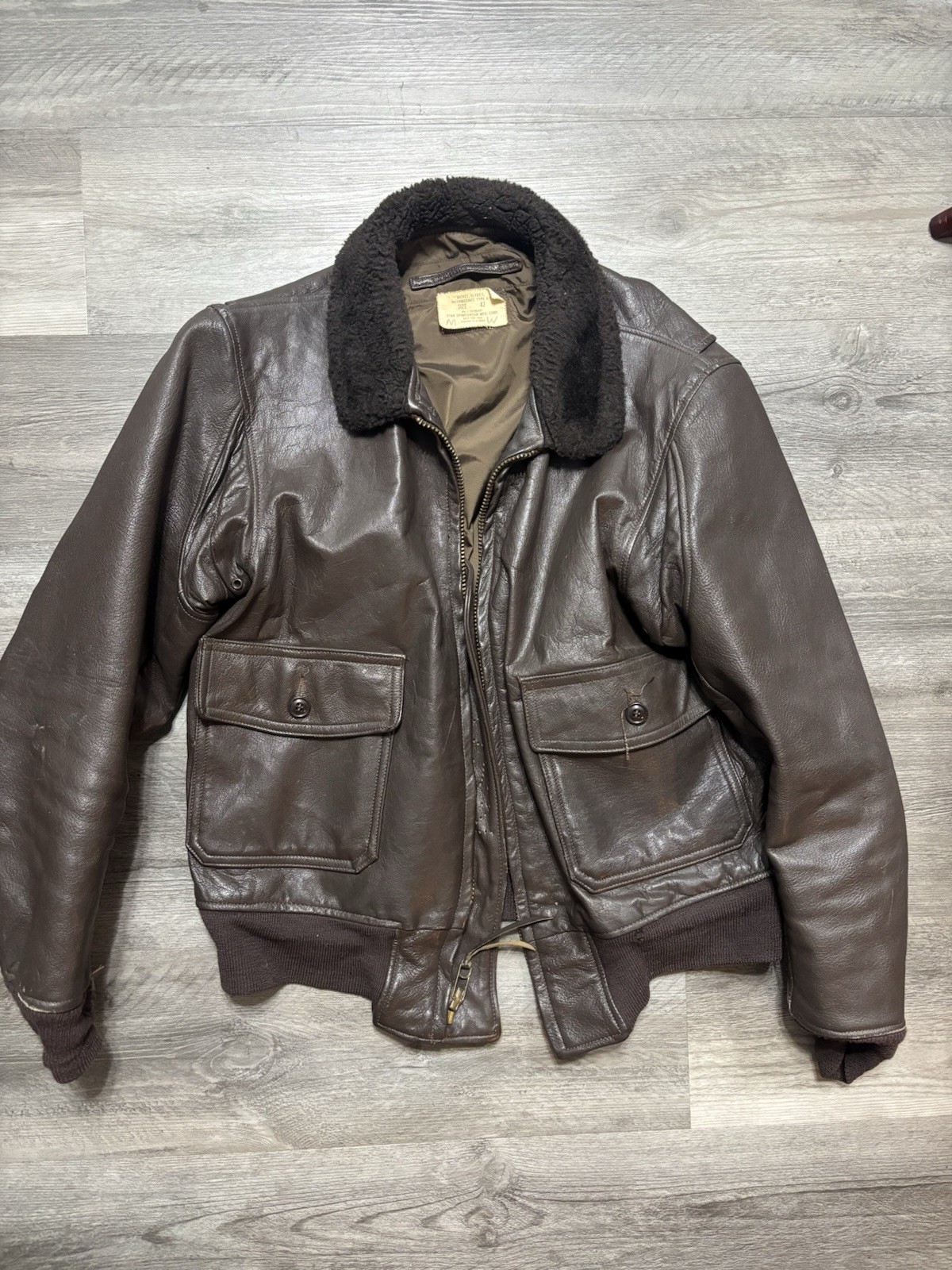 Vintage 70s US Navy G-1 Leather Bomber Flight Jacket Brill Bros Size 46 Military