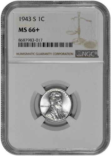 1943 S 1c Lincoln Steel Wheat Cent NGC Graded MS 66+ in New Holder