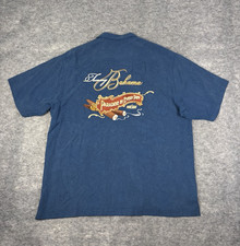 Tommy Bahama Shirt Mens XL Blue Paradise In Every Puff Cigar Silk Embroidered