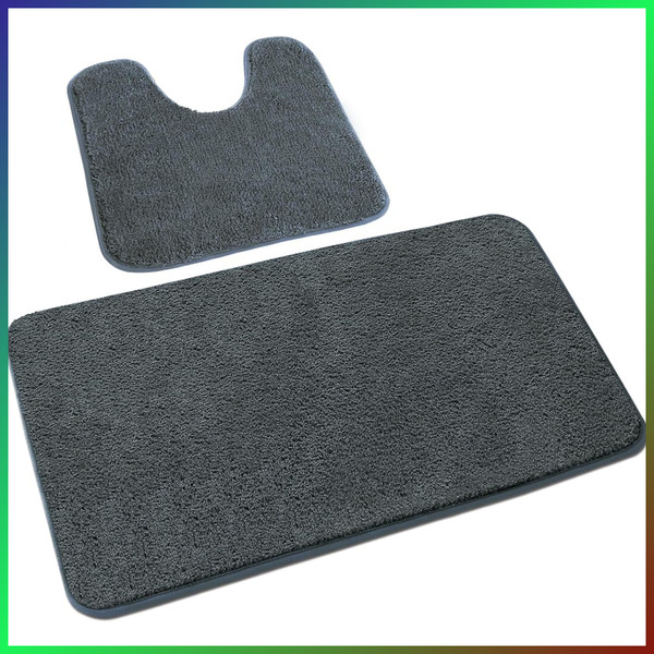 Badezimmerteppich Set 2-Teilig Mikrofaser Rutschfest Waschbar Grau 50X80+50X40-image