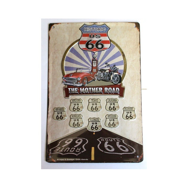 Plaque Route 66 métal relief idée cadeau originale pour motard et garage