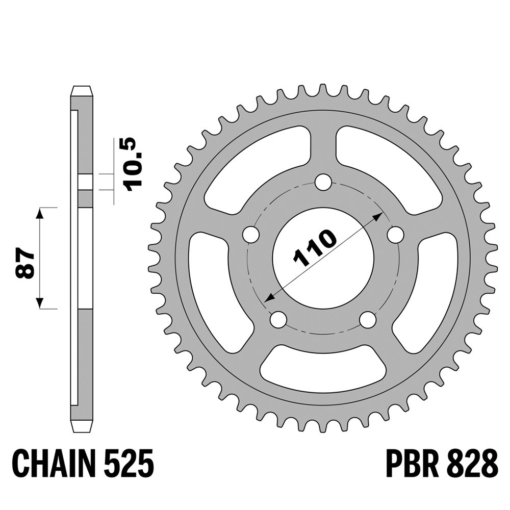 Pignon arrière PBR 49 dents pas 525 pour moto Suzuki GSX 400 GK74A 1988-1990