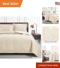 Luxury Soft California King Quilt Set - Beige Coin Design for -Round Comfort