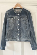 Jigsaw Women’s Frayed Round-Neck Washed Blue Denim Jeans Jacket UK 10 EU 38