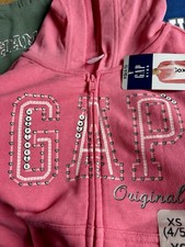 Girls Gap Original Full Zip Hoodie Friendship Bracelet Design Pink Sz XS 4/5