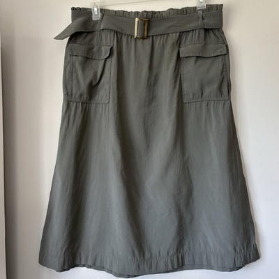 J. Jill Caraway Belted Paperbag Midi Skirt Large Tall Green Normcore Modest