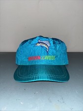 VTG 90s Brown & Wood Marina Hat Blue Strapback Made In USA Fishing Florida Nylon