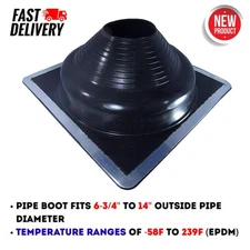 Square Base Pipe Flashing Roof Jack Pipe Boot for OD Pipe Sizes 6-3/4" - 14"