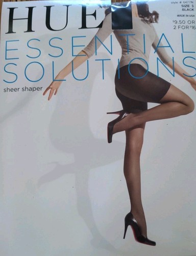 HUE SHEER SHAPER (SLIMMING FROM WAIST - THIGH) PANTYHOSE. BLACK SZ 3 MADE IN USA